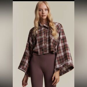 NWT Hers & Mine Medium Plaid Brown Women's Crop Top